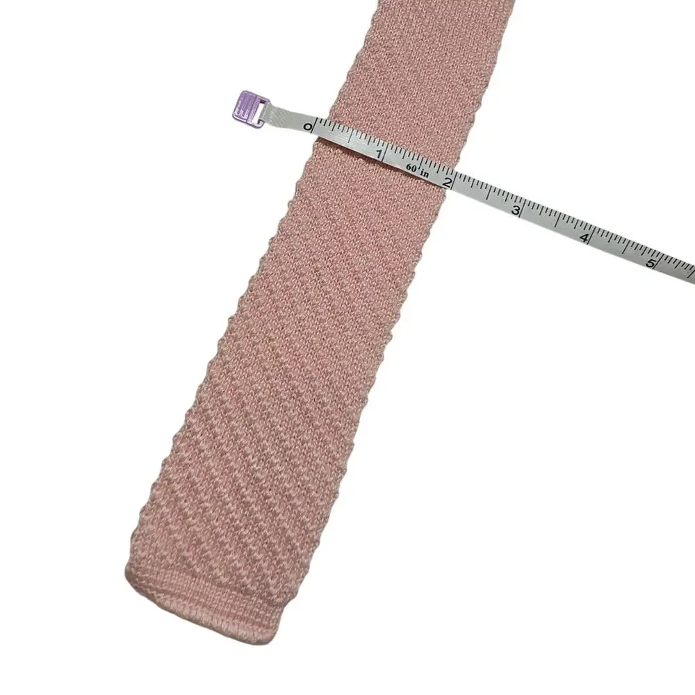 John Henry 100% Cotton Men's KNIT Tie Pink Square End USA 51 1/2